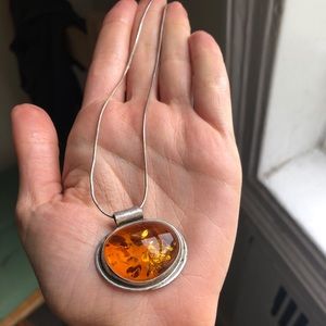VTG Italian silver and Baltic cognac amber pendant